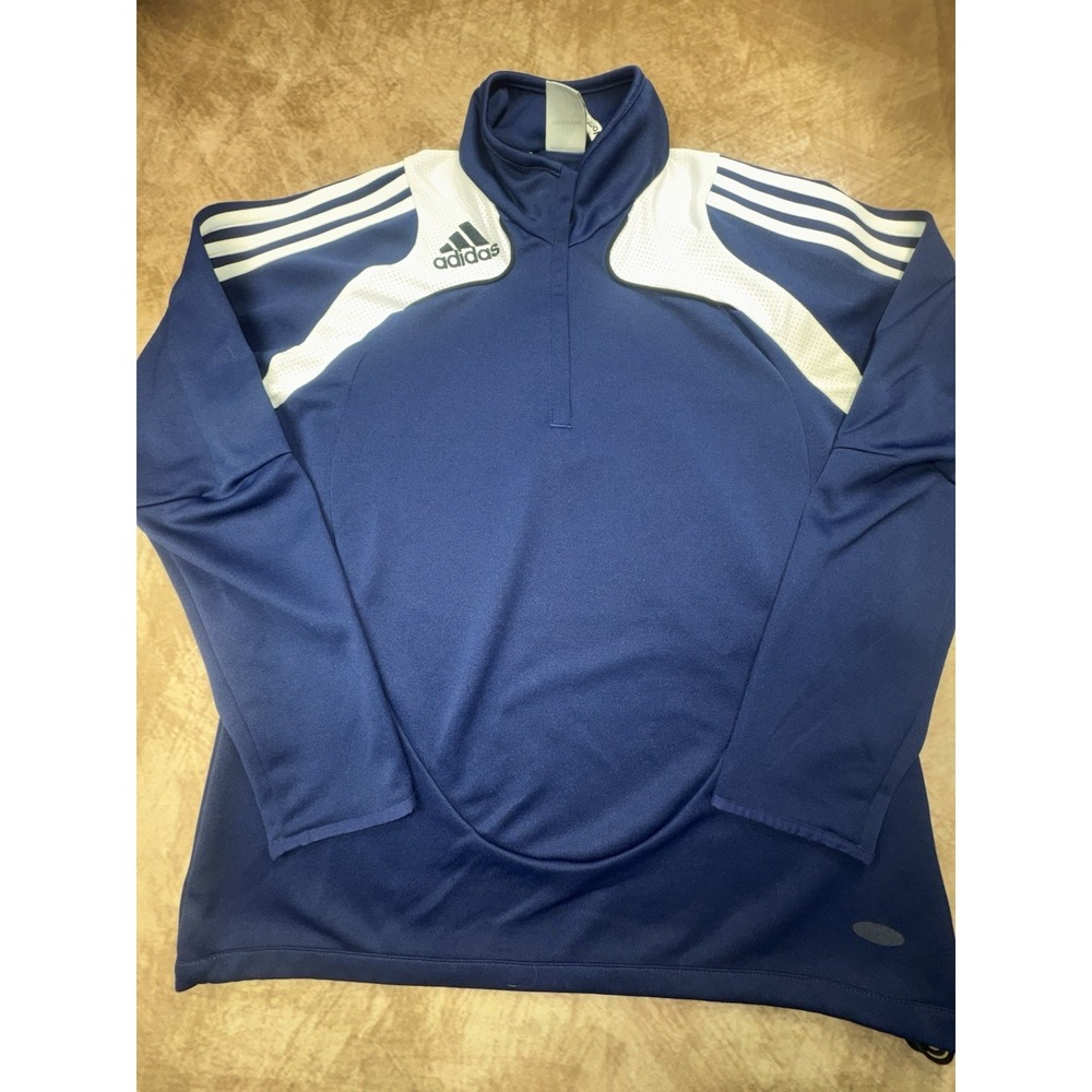 Women's Adidas Climacool 1/4 Zip Blue White Stripes Pullover Jacket Size L